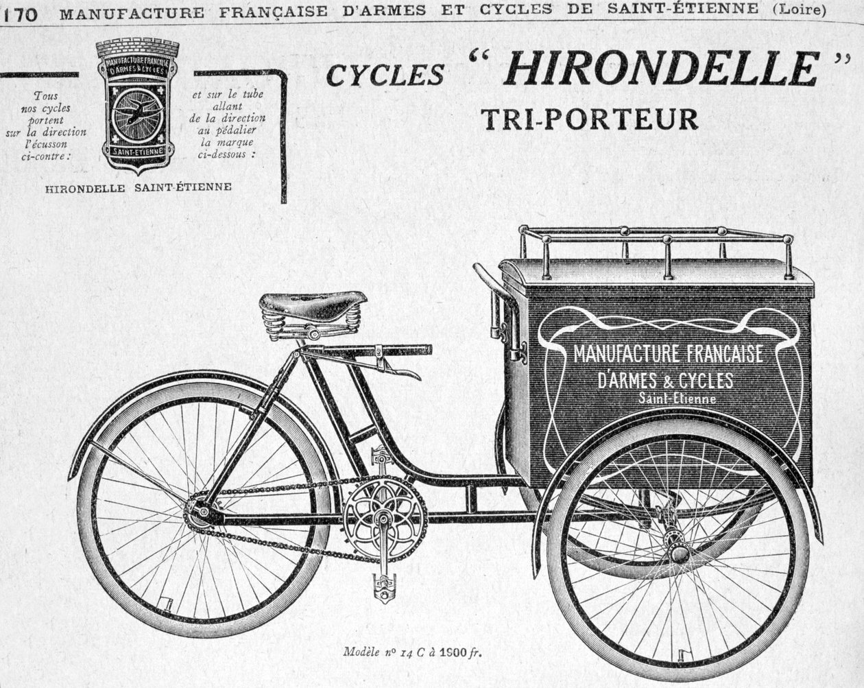Publicidad del triciclo de reparto Hirondelle Saint Etienne, siglo XX de Unbekannt