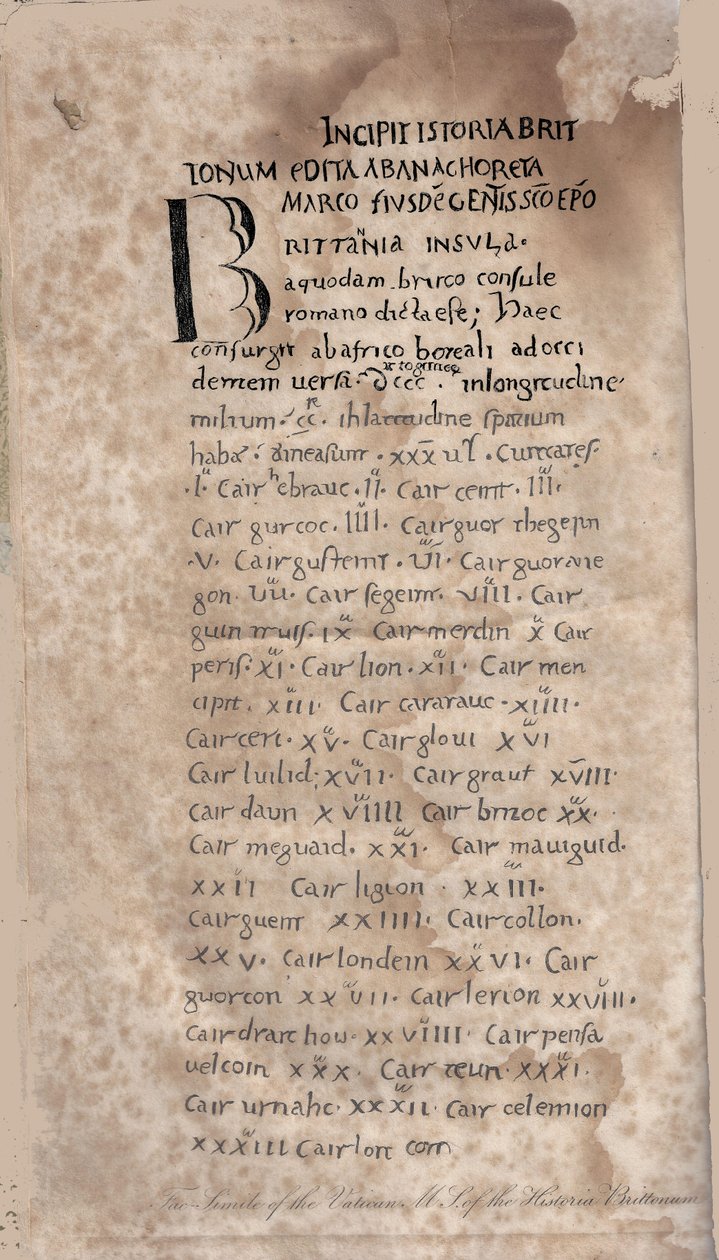 Historia Brittonum por Nennius. Primera página del manuscrito, siglo XI de Unbekannt