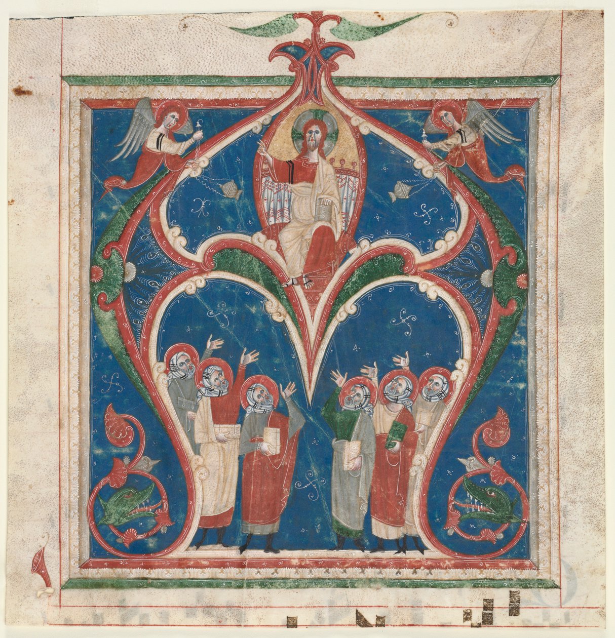 Inicial historiada A excisa de un antifonario: Cristo en majestad con profetas, c. 1280-1300 de Unbekannt