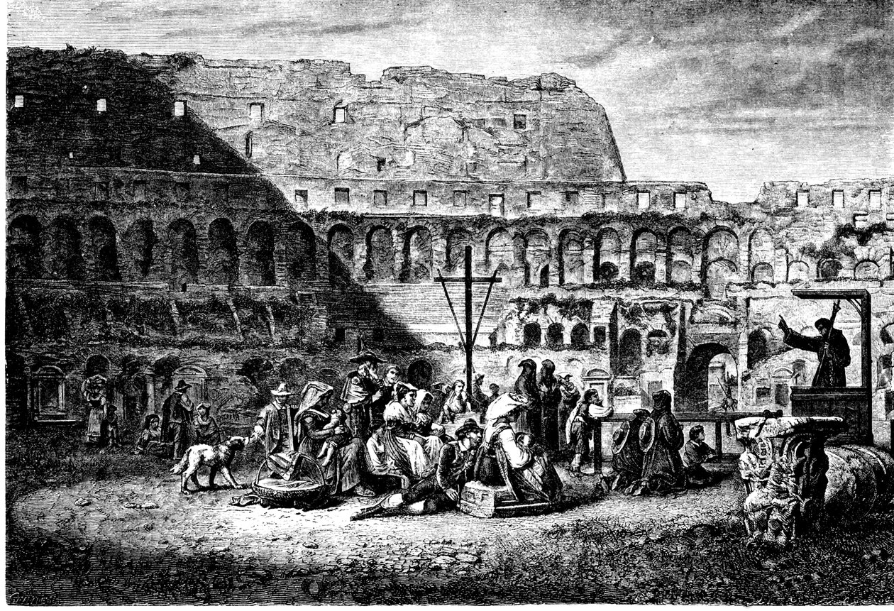 Historia de la antigua Roma. El sermón de Cuaresma dentro del Coliseo. Impresión 1800 de Unbekannt