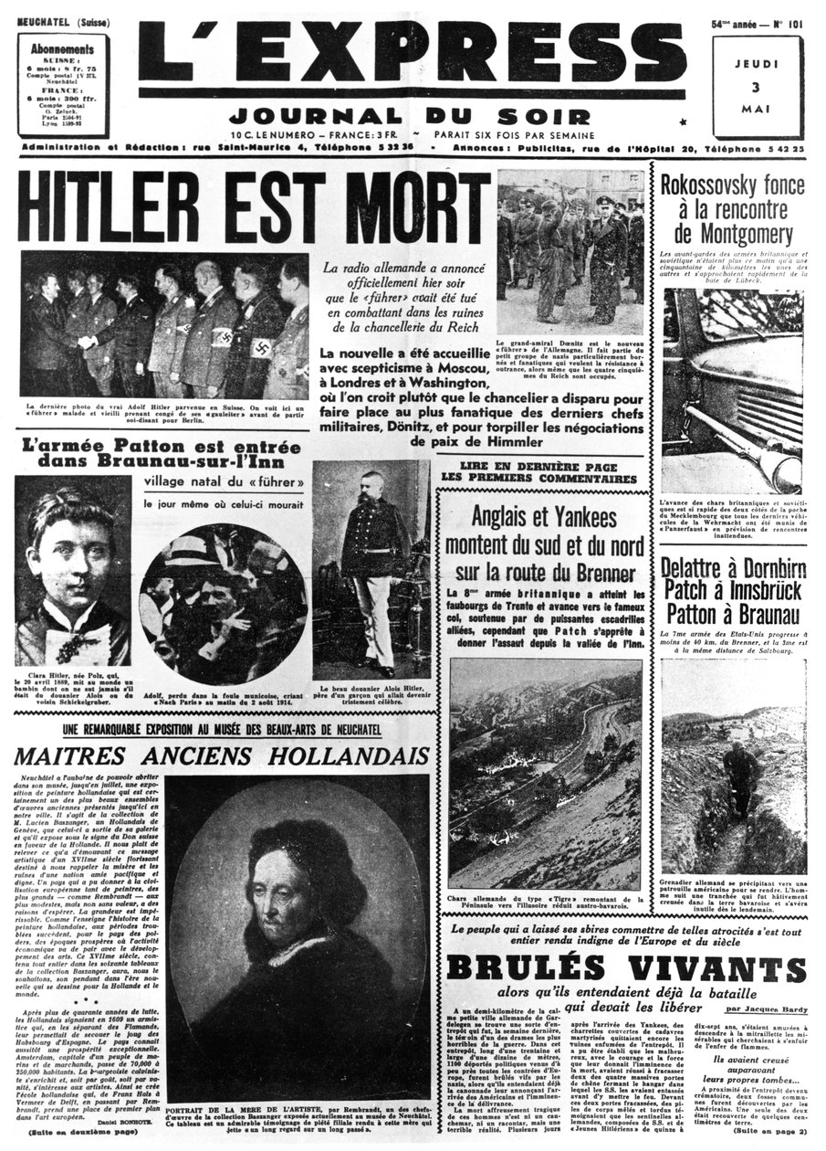 Hitler está muerto, portada del periódico L