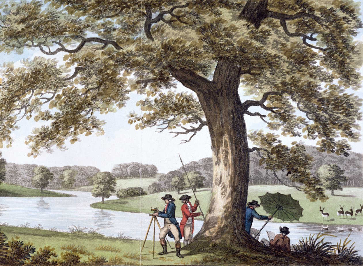 Humphry Repton topografiando con un teodolito, finales del siglo XVIII-principios del XIX de Unbekannt