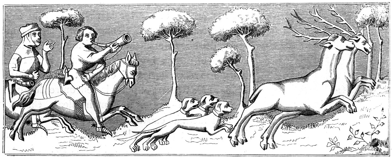 Caza de ciervos con perros, siglo XIV 1849 de Unbekannt