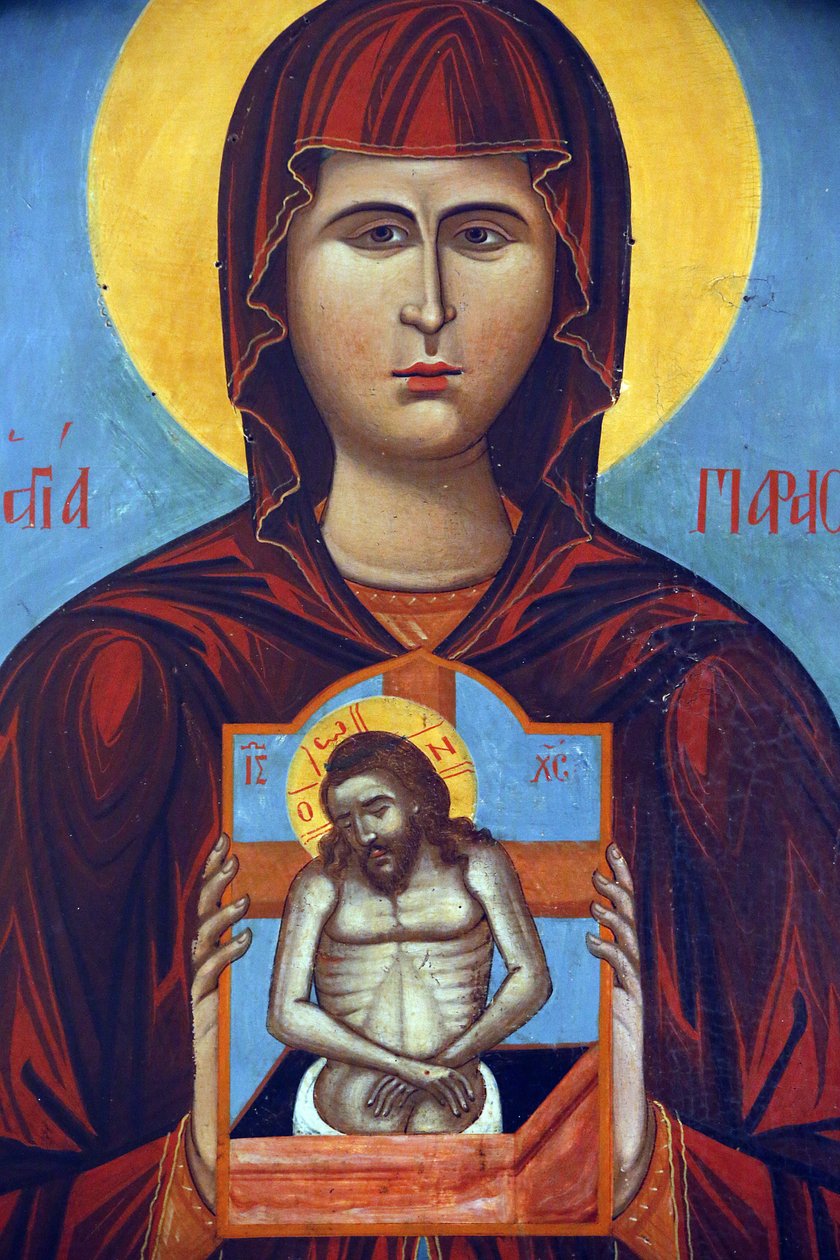 Santa Paraskevi sosteniendo un icono de la crucifixión (1789), museo bizantino de Pedoulas, Chipre de Unbekannt