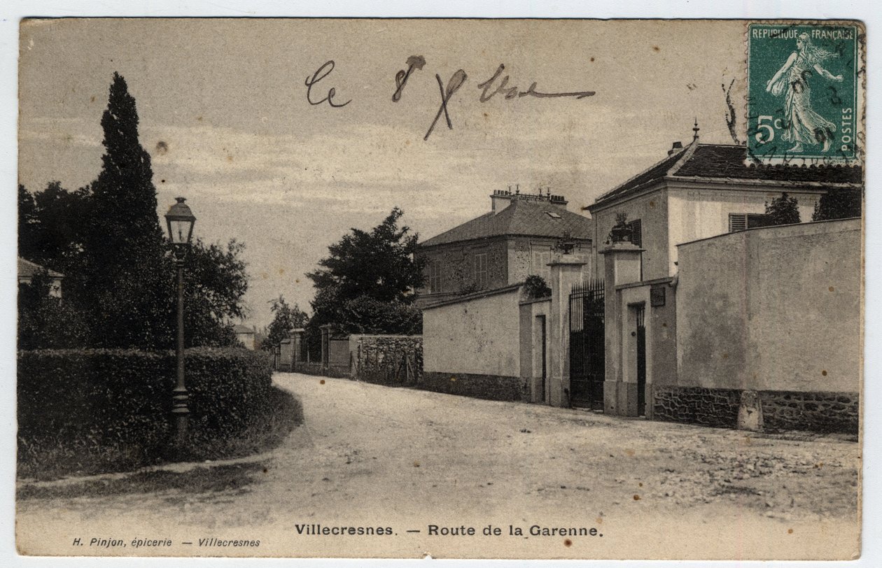 Ile de France, Val de Marne (94), Villecresnes: ruta de la Garenne - Postal fechada en 1909 de Unbekannt