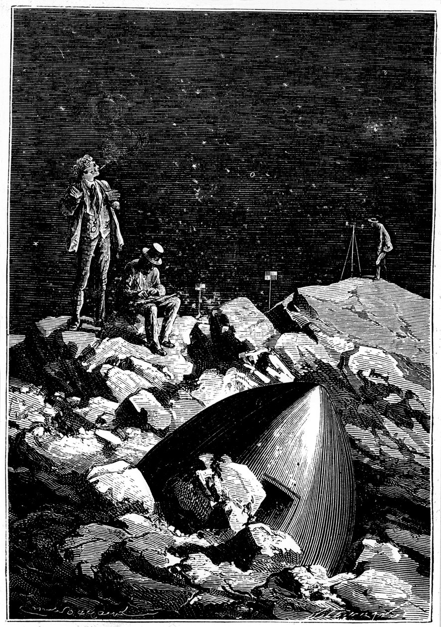 Ilustración de De la Tierra a la Luna de Julio Verne, 1865 de Unbekannt