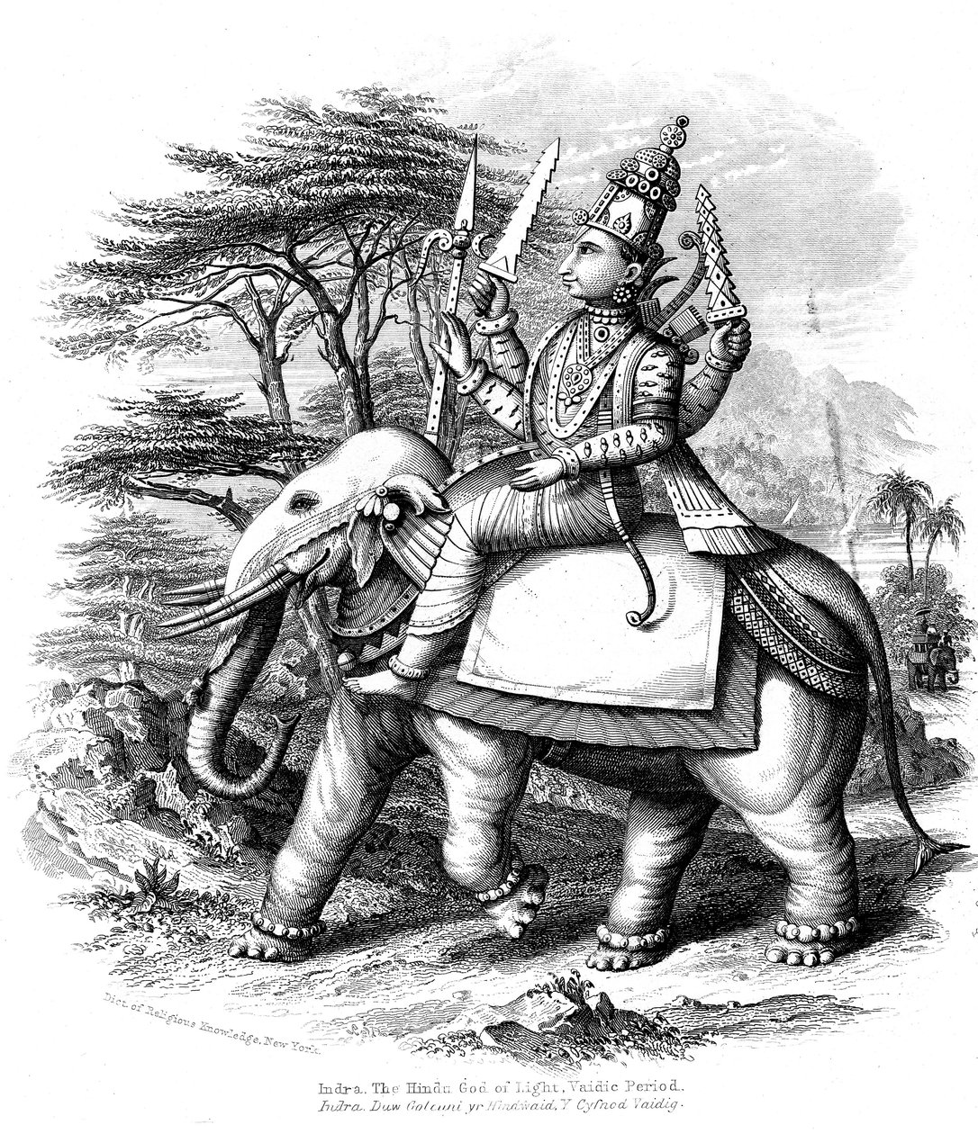 Indra, principal de los dioses védicos de la India montado en su elefante, c1880 de Unbekannt