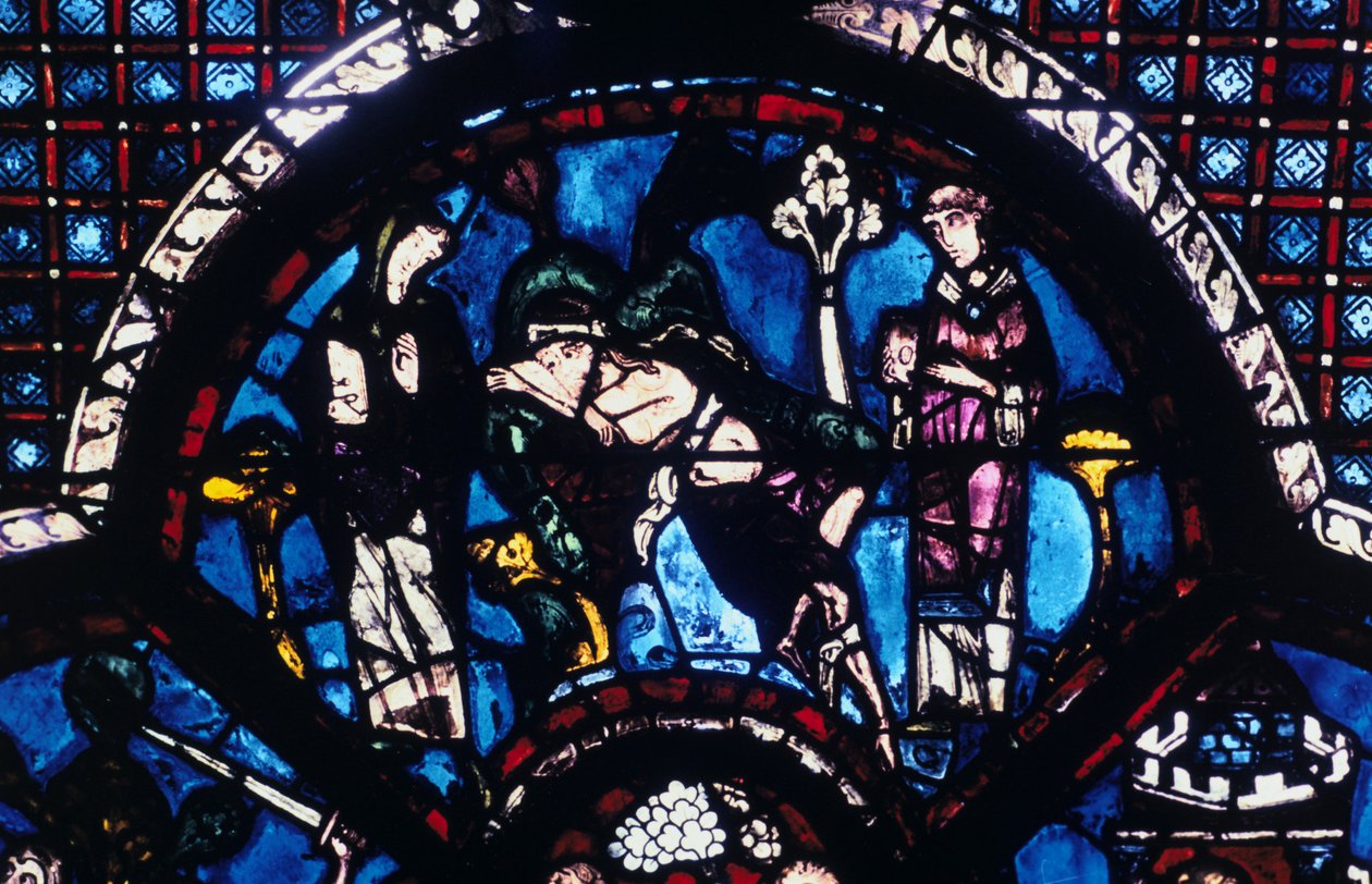 Peregrino herido ignorado por sacerdote y levita, vidriera, Catedral de Chartres, Francia, 1205-1215 de Unbekannt