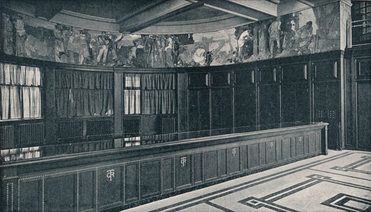 Interior de las nuevas oficinas de Grand Trunk Railways en Londres con friso al temple de Frank Brangwyn, c1909 de Unbekannt