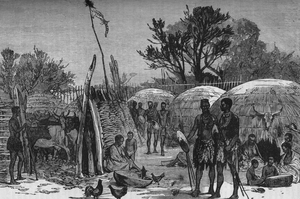 Interior de un Kraal Zuli en el río Tugela, c1880 de Unbekannt