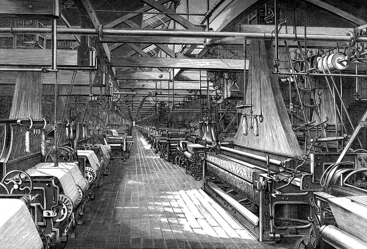 Interior del taller de tejido, fábrica de St Leonards, Dunfermline, c1880 de Unbekannt