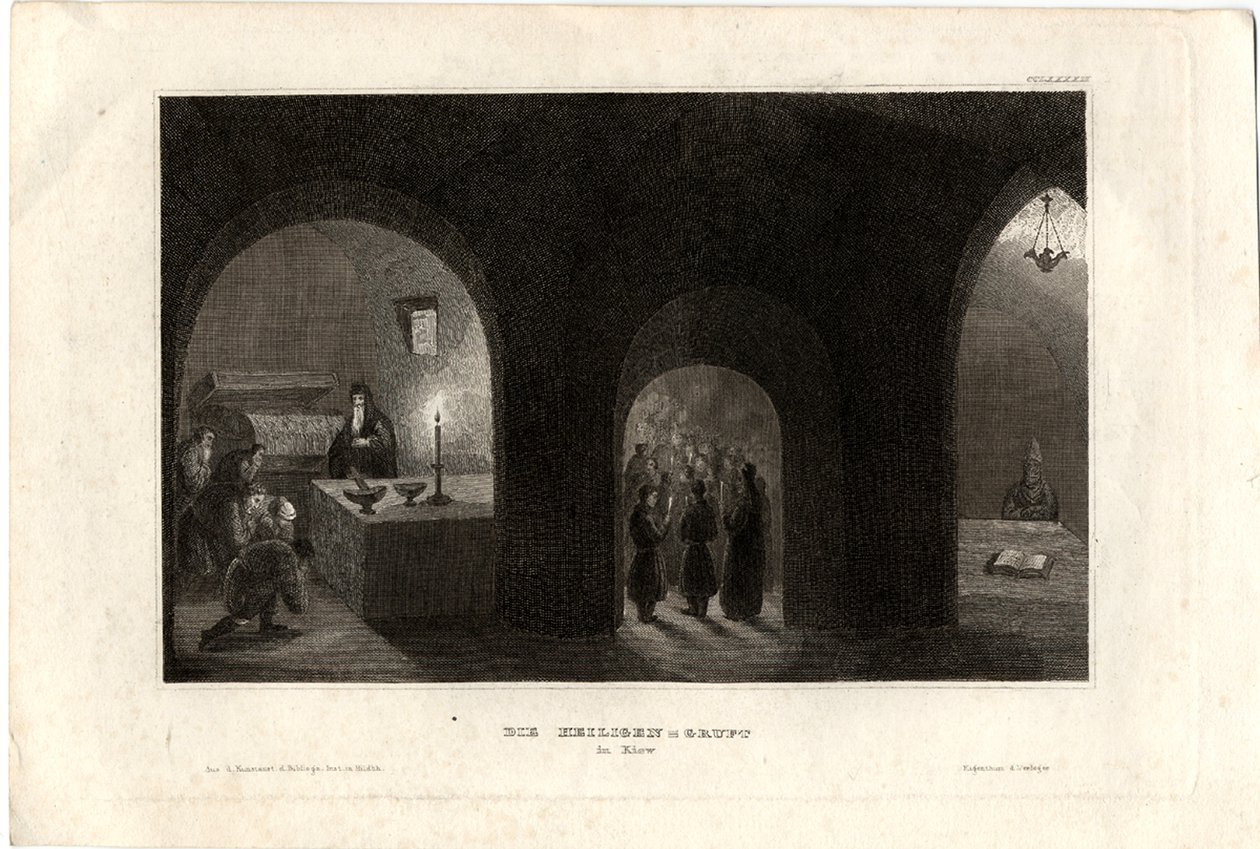 Vista interior de la Tumba Sagrada en el Monasterio de las Cuevas de Kiev, 1850 de Unbekannt