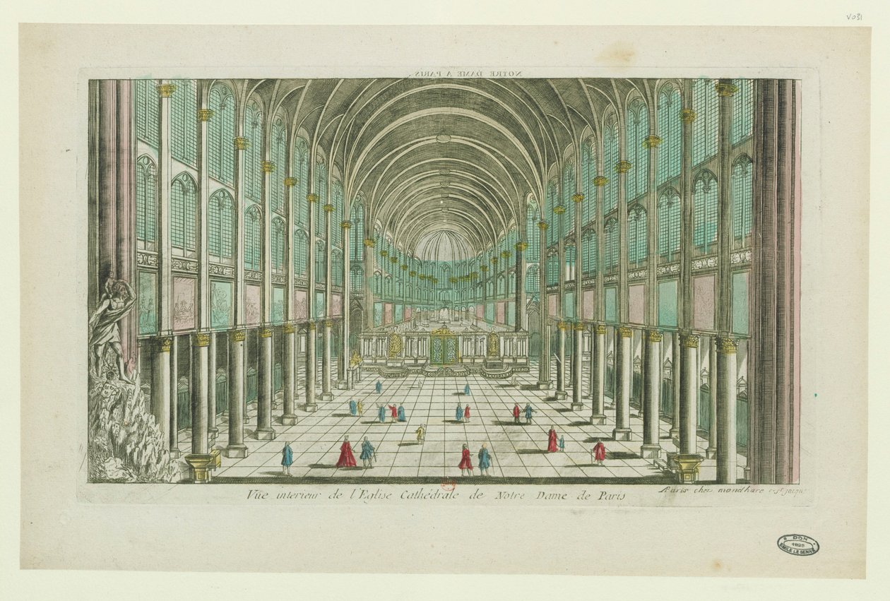 Vista interior de la catedral Notre-Dame de París, ca 1770 de Unbekannt