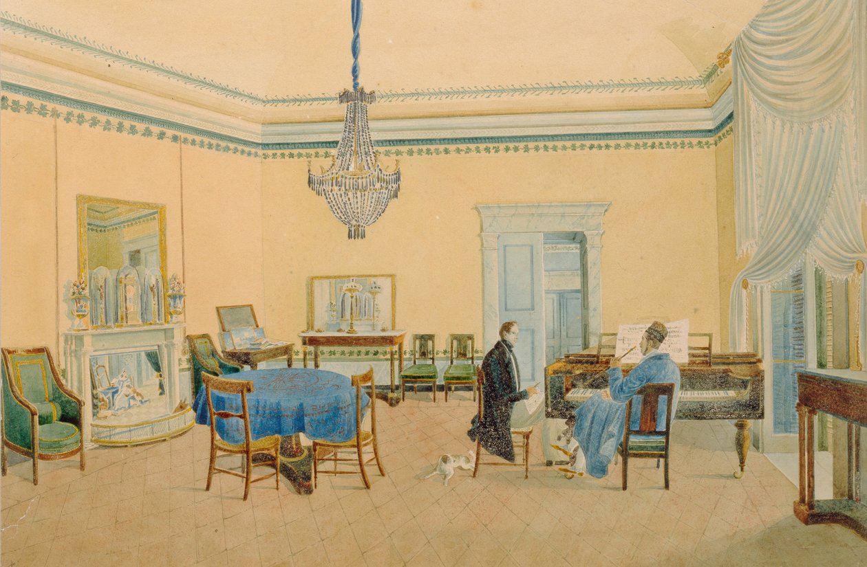 Interior con figuras. La sala de música, 1830-1839 de Unbekannt