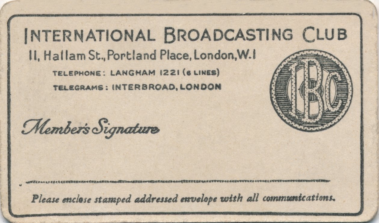 Club Internacional de Radiodifusión: Tarjeta de membresía, c1930s de Unbekannt