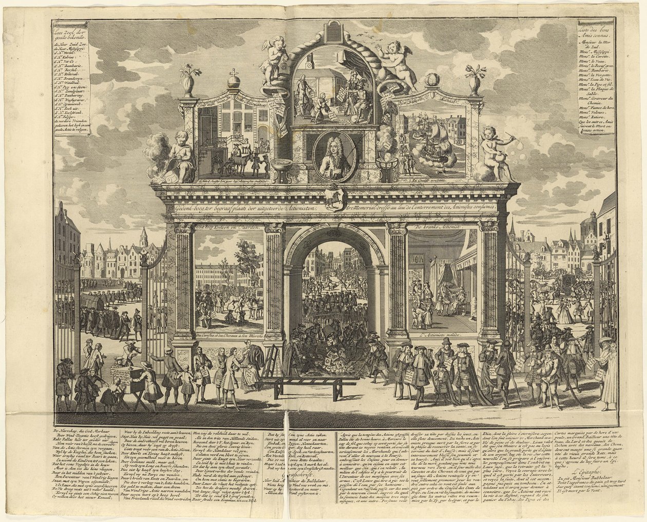 Esquemas de inversión: Arco conmemorativo erigido en el lugar de entierro de los accionistas arruinados, 1720 de Unbekannt
