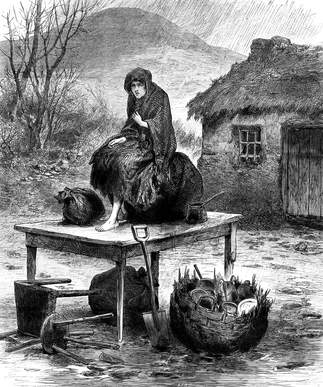 Niña campesina irlandesa cuidando las últimas posesiones de la familia, 1886 de Unbekannt