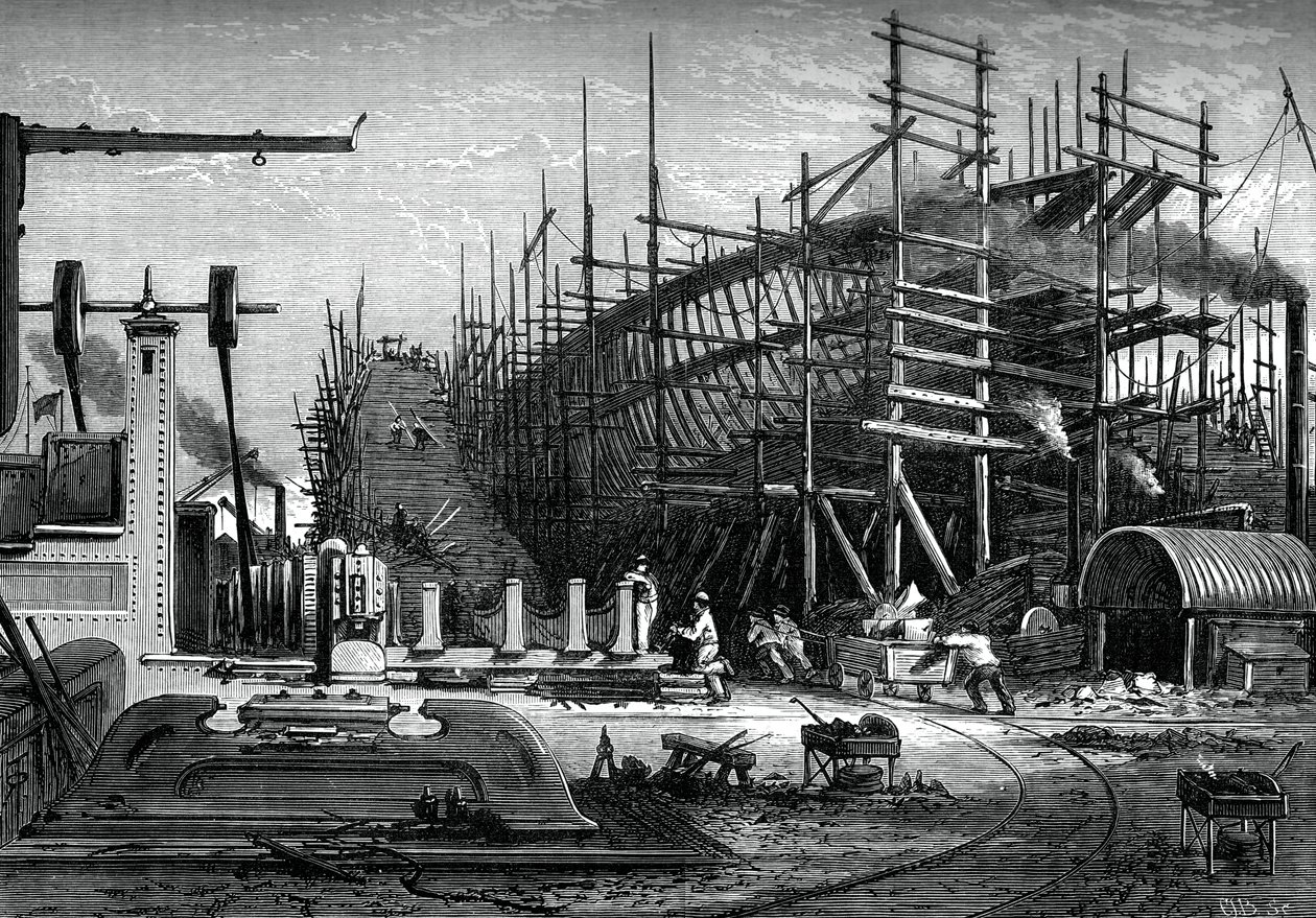 Barco de hierro, astillero de Messrs Samuda, Isla de Perros, Londres, c1880 de Unbekannt