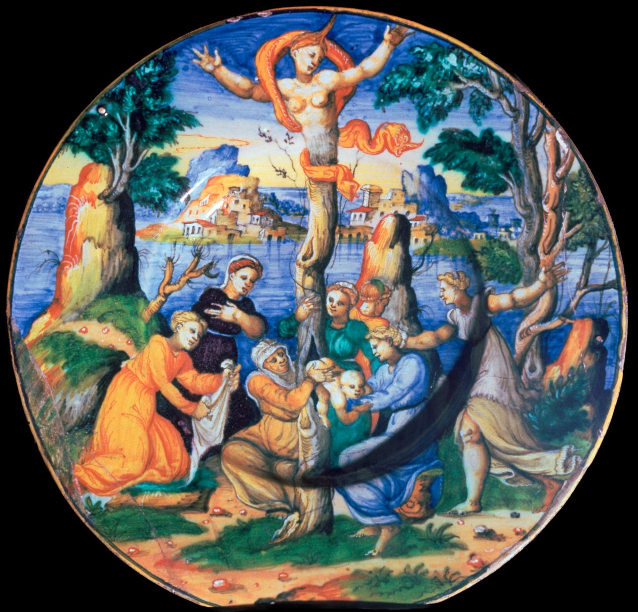 Plato de loza italiana que muestra el nacimiento de Adonis, c. siglo XVI de Unbekannt