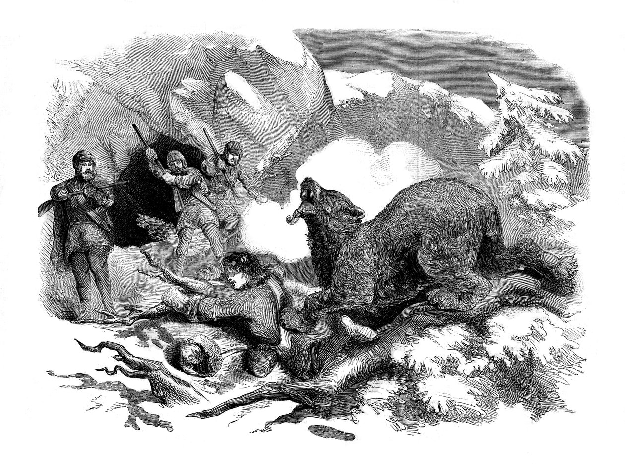 La estrecha escapada de Jack Curling de un oso feroz, 1855 de Unbekannt