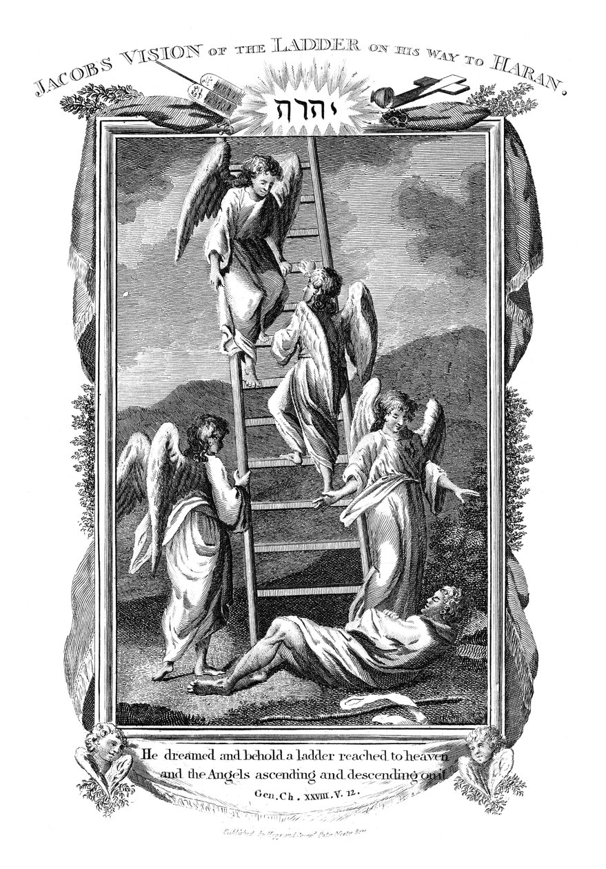 El sueño de Jacob con ángeles subiendo y bajando la escalera al cielo de Unbekannt