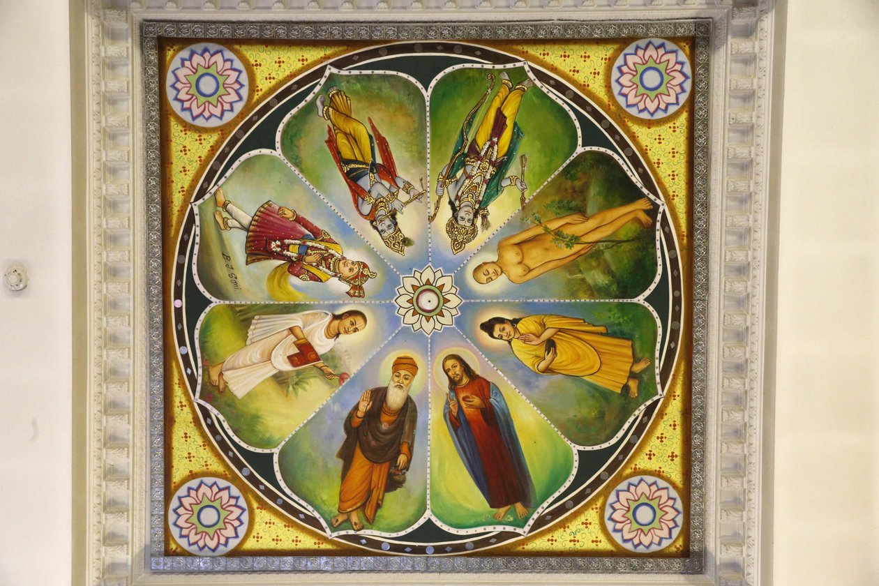 Templo hindú Jalaram Prathna, Leicester. Arte en el techo. Dioses (incluido Jesucristo). Reino Unido de Unbekannt
