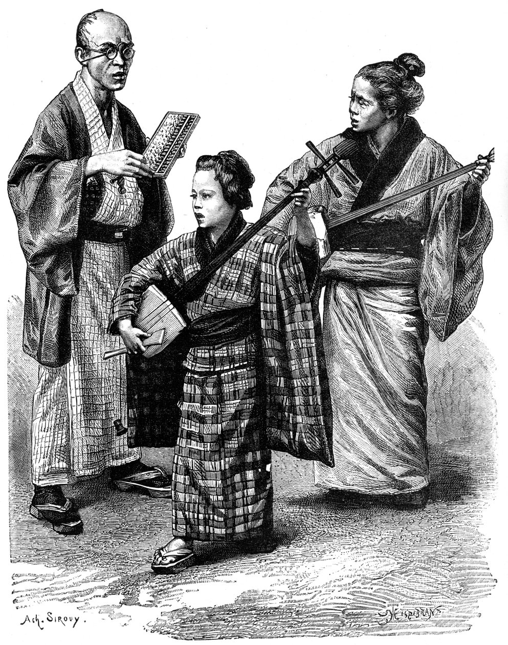 Músicos japoneses y un comerciante, 1895 de Unbekannt