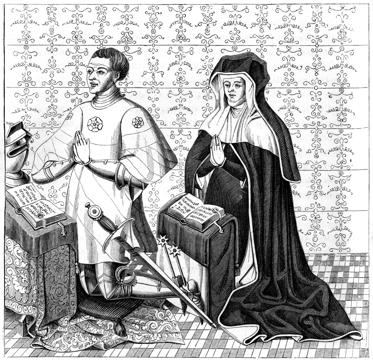 Jean Jouvenel des Ursins y su esposa, Michelle de Vitry, rezando, siglo XIV o XV, 1849 de Unbekannt