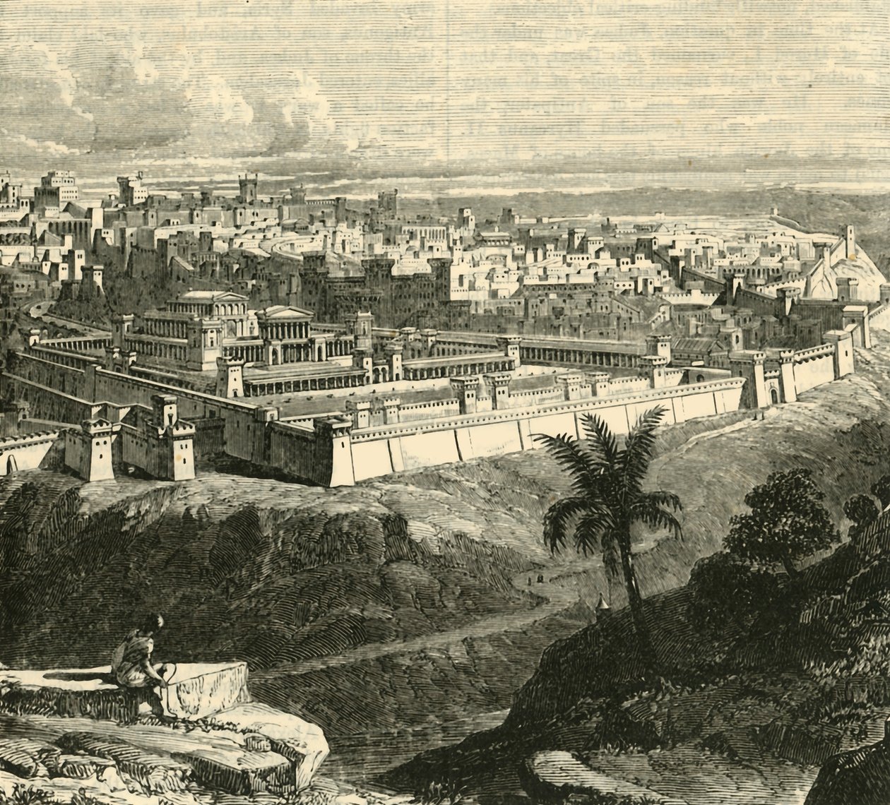 Jerusalén en la época de Jesucristo, mostrando el Templo restaurado por Herodes el Grande, 1890 de Unbekannt