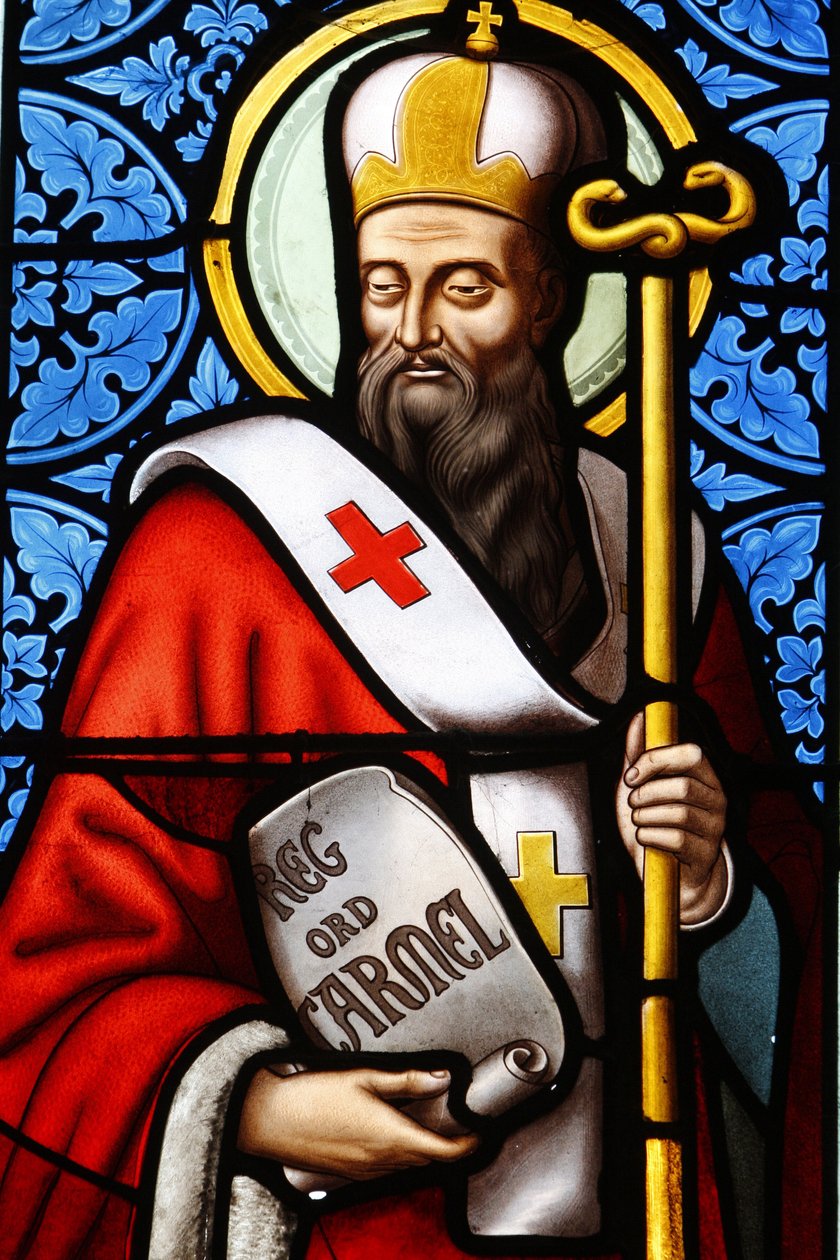 Vidriera de San Alberto patriarca de Jerusalén en la iglesia de Pont L