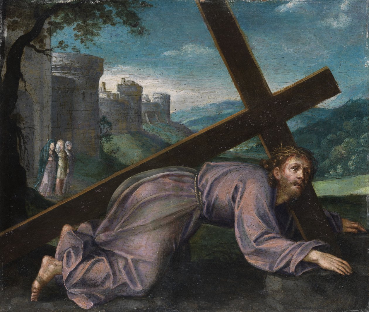 Jesús cae bajo la cruz. Pintor del norte de Italia del siglo XVII de Unbekannt