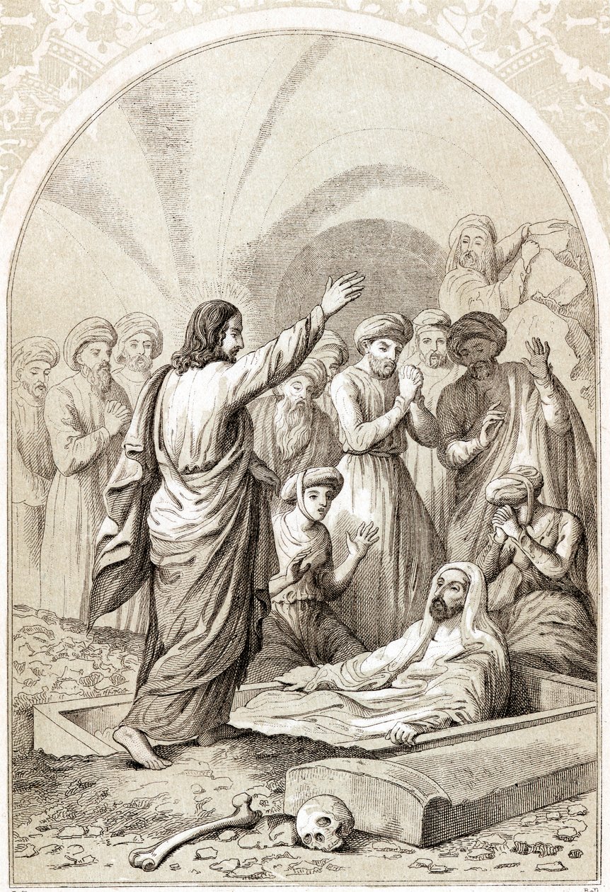 Jesús resucitando a Lázaro de la tumba, c1880 de Unbekannt