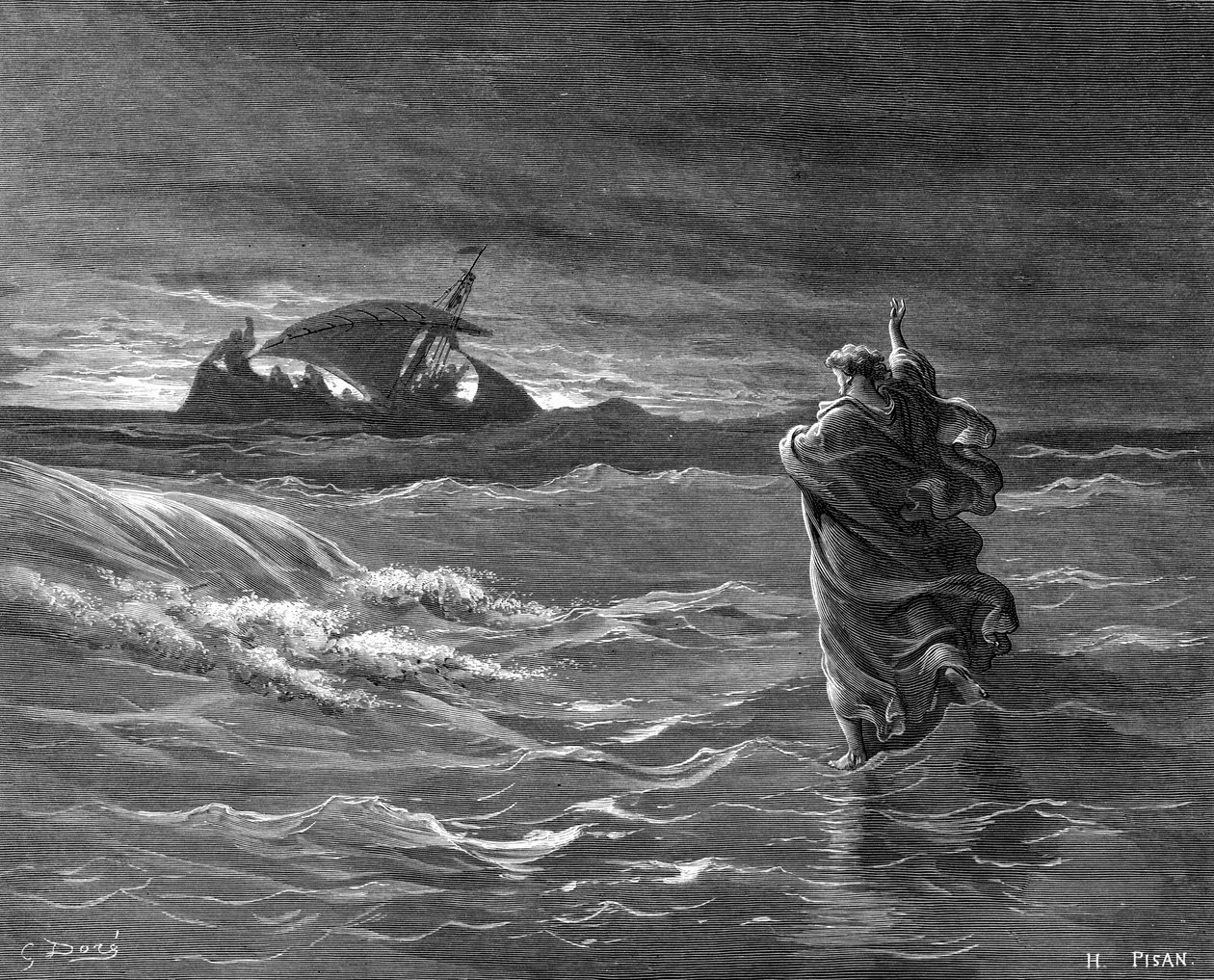 Jesús caminando sobre el agua, 1866 de Unbekannt
