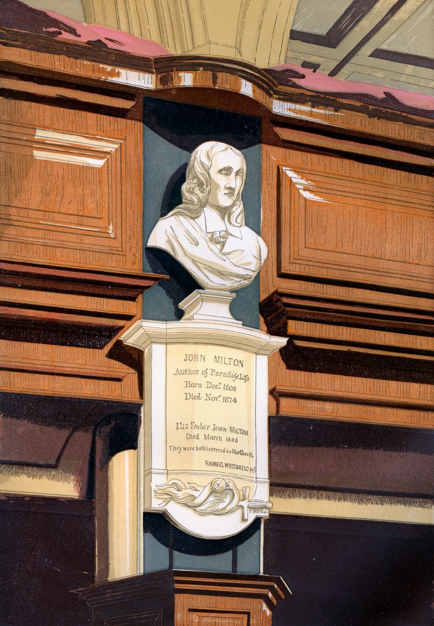 Monumento a John Milton, Iglesia de St Giles, Cripplegate, Londres, c. 1850 de Unbekannt