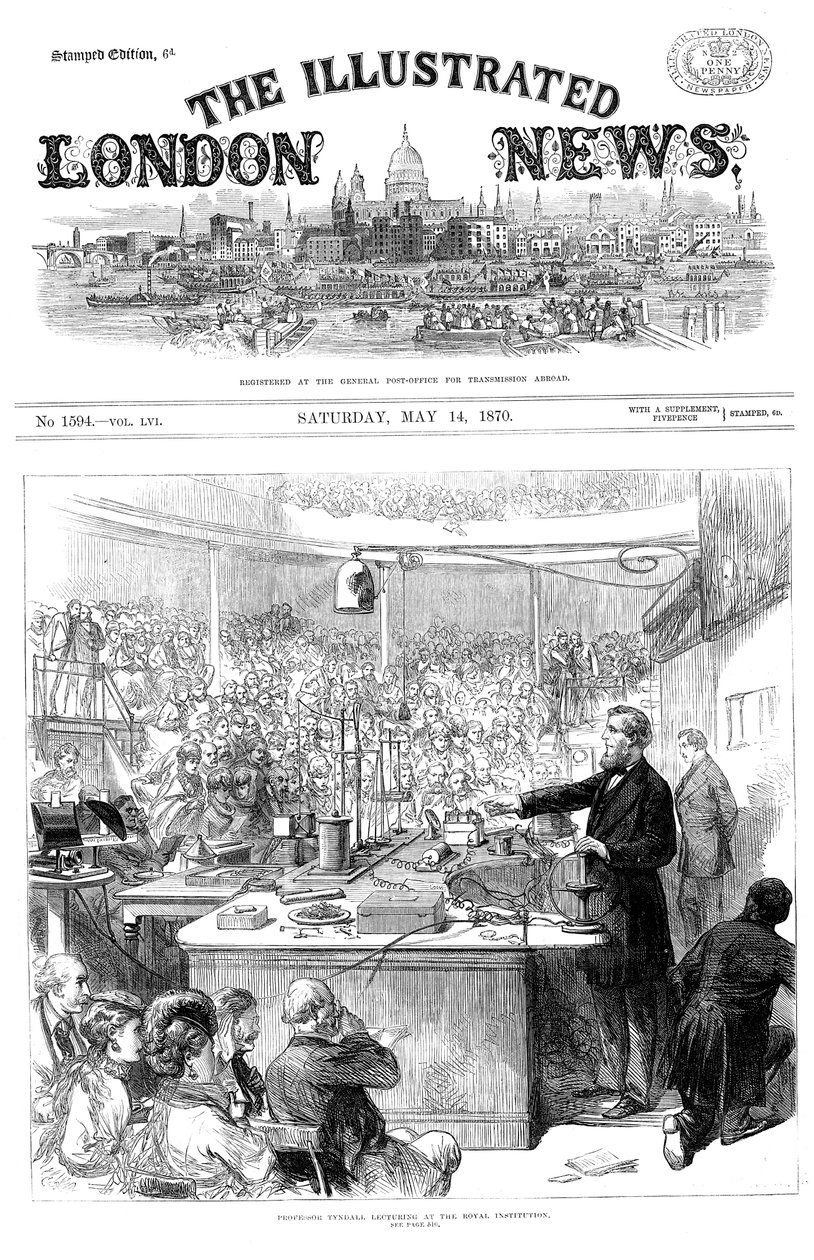 John Tyndall dando una conferencia sobre electromagnetismo en la Royal Institution, Londres. Mayo 1870 de Unbekannt