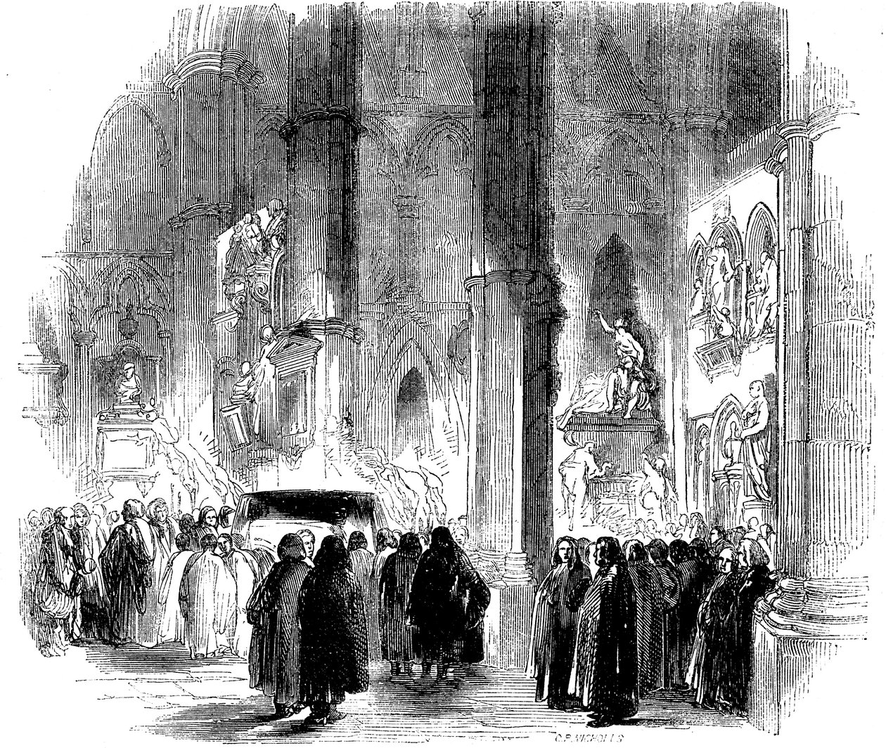 Funeral con antorchas de Joseph Addison en la Abadía de Westminster, 1719 c1850 de Unbekannt