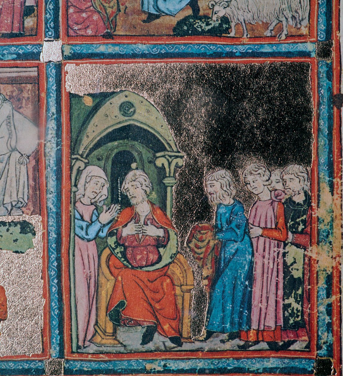 Los hermanos de José mostrando a su padre su abrigo manchado de sangre, siglo XIV de Unbekannt