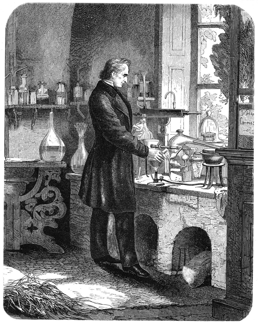 Justus von Liebig, químico alemán, trabajando en su laboratorio ...
