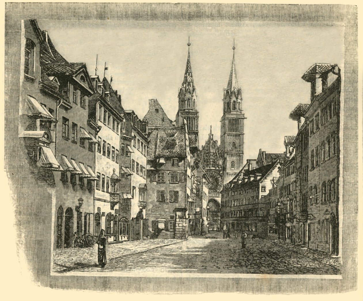 Karolinen-Strasse y la Iglesia de San Lorenzo, Núremberg, 1890 de Unbekannt
