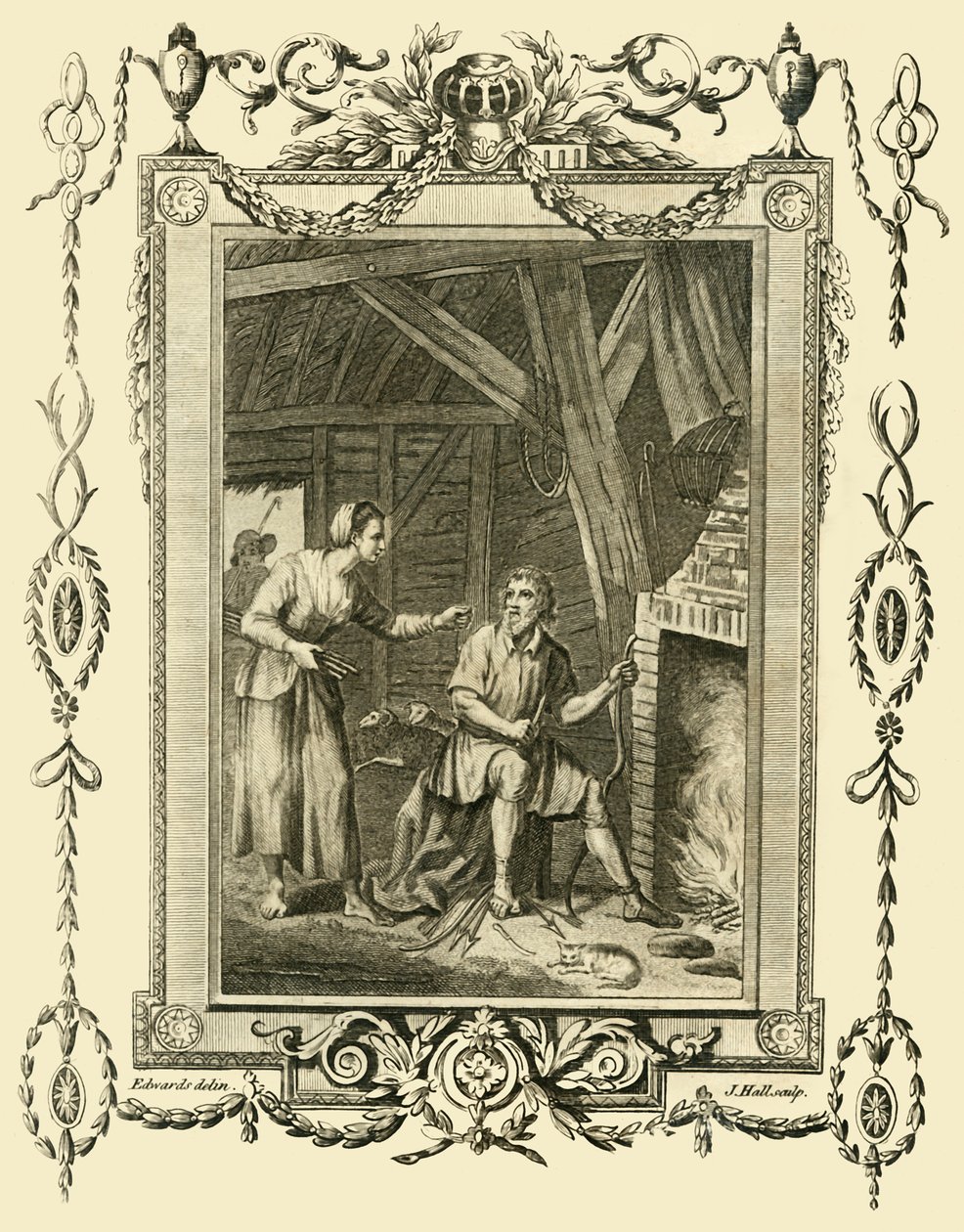 El rey Alfredo disfrazado reprendido por la esposa del pastor por dejar quemar los pasteles, c878, 1783 de Unbekannt