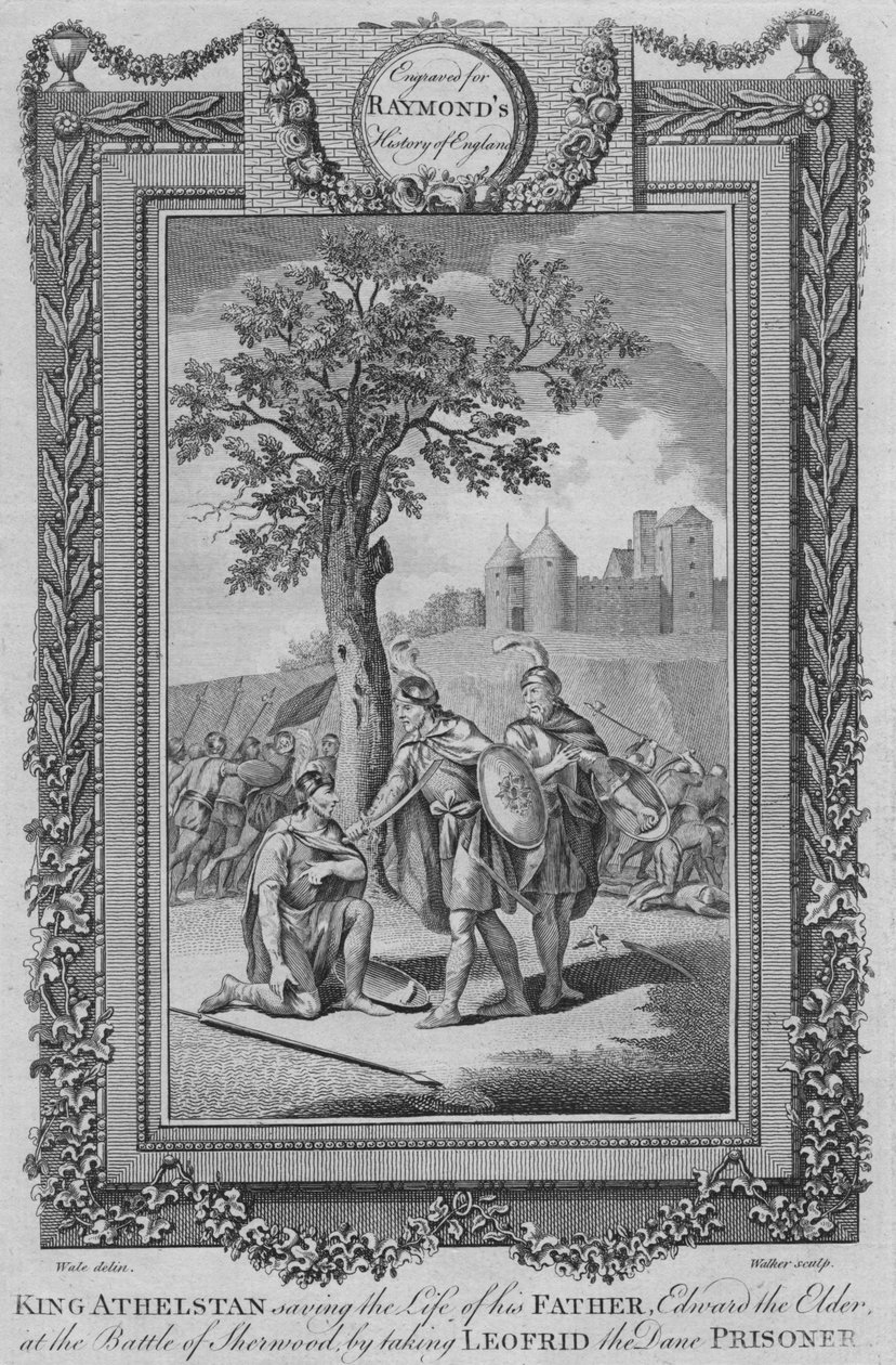 El rey Athelstan salvando la vida de su padre, Eduardo el Viejo en la Batalla de Sherwood, c1787 de Unbekannt