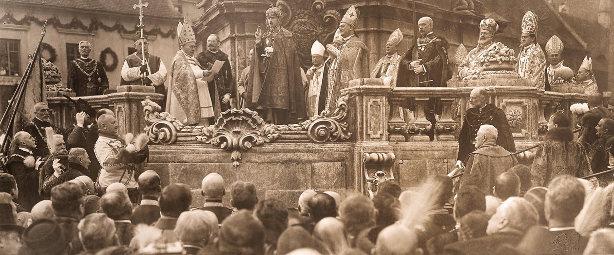 Rey Carlos IV tomando su juramento de coronación en Budapest el 30 de diciembre de 1916 de Unbekannt