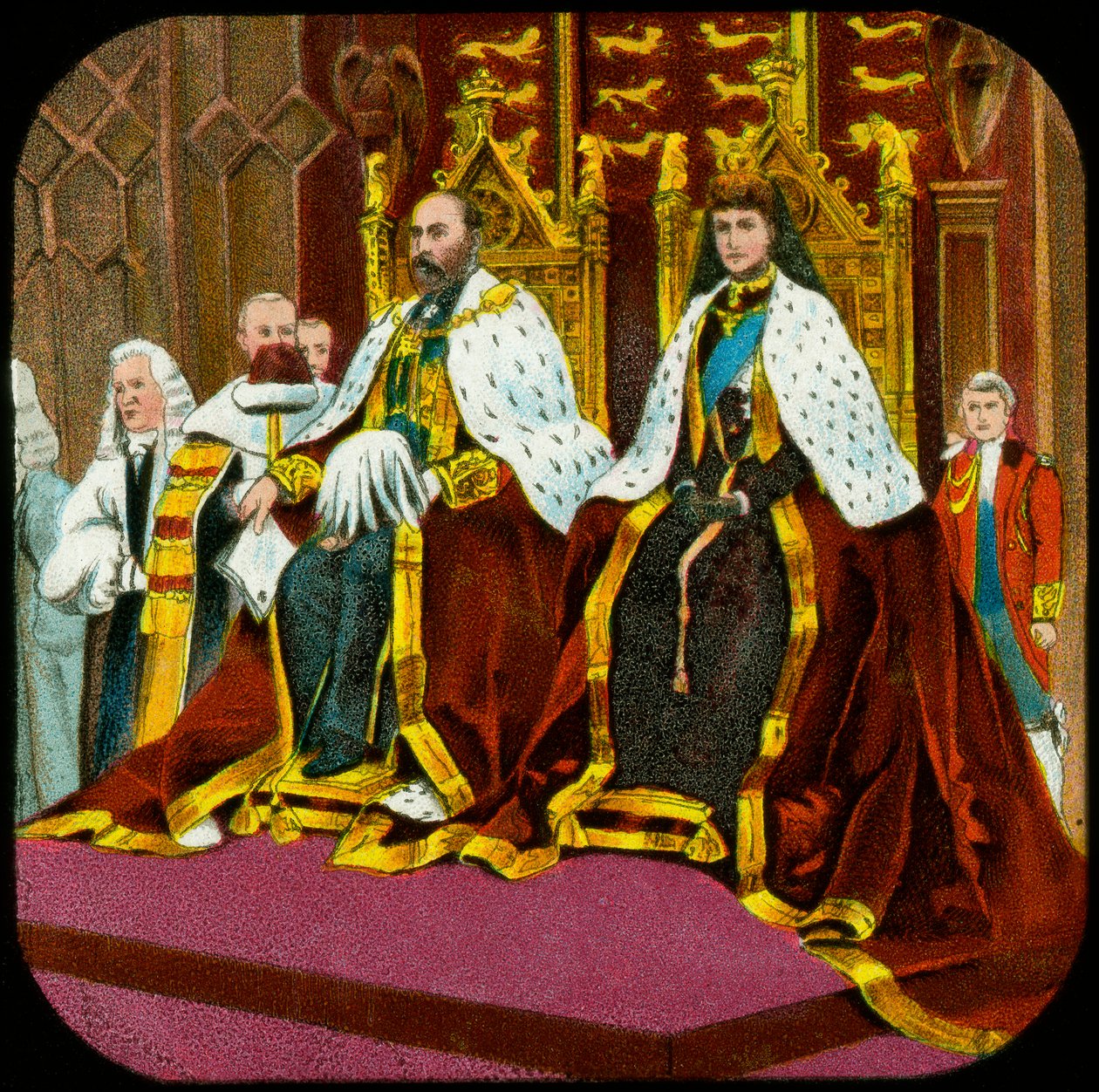 Rey Eduardo VII y la Reina Alexandra, Apertura del Parlamento, Westminster, c1902-1909 de Unbekannt
