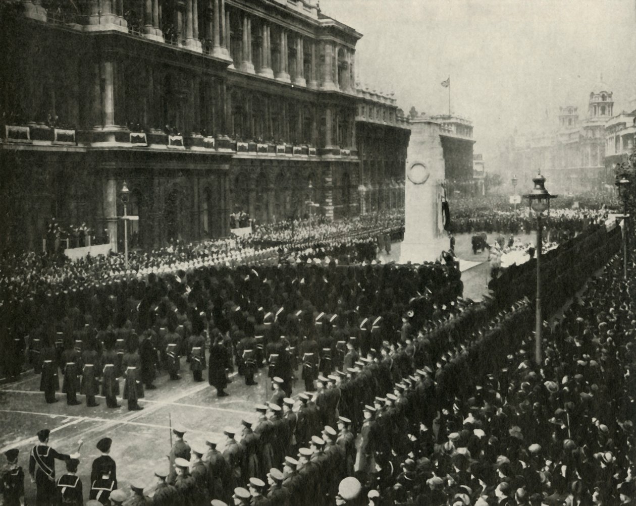 El Rey Jorge VI asistiendo a la ceremonia del Día del Armisticio en el Cenotafio, Whitehall, 11 de noviembre de 1936 de Unbekannt
