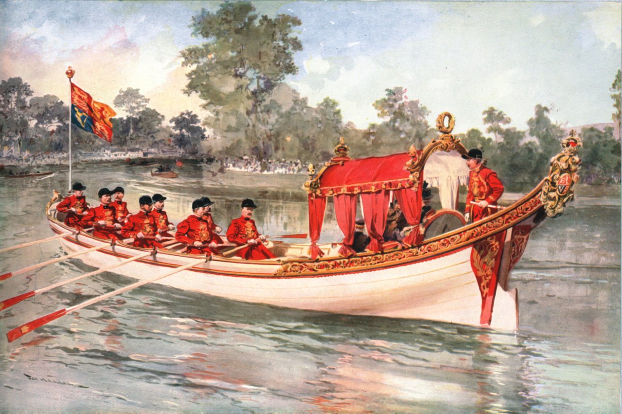 El rey Jorge V y la reina María visitando la regata de Henley en la barcaza estatal, 1912 de Unbekannt