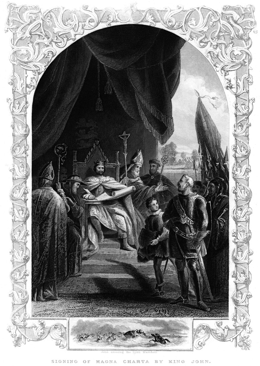 Rey Juan 1167-1216 firmando la Carta Magna en Runnymede, 1215 de Unbekannt