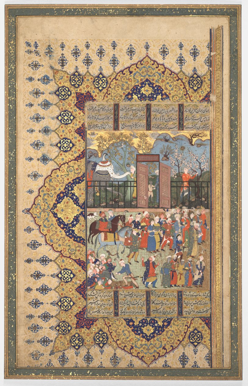 El rey Luhrasp asciende al trono: Una procesión llega a la corte, c. 1560s-80s de Unbekannt