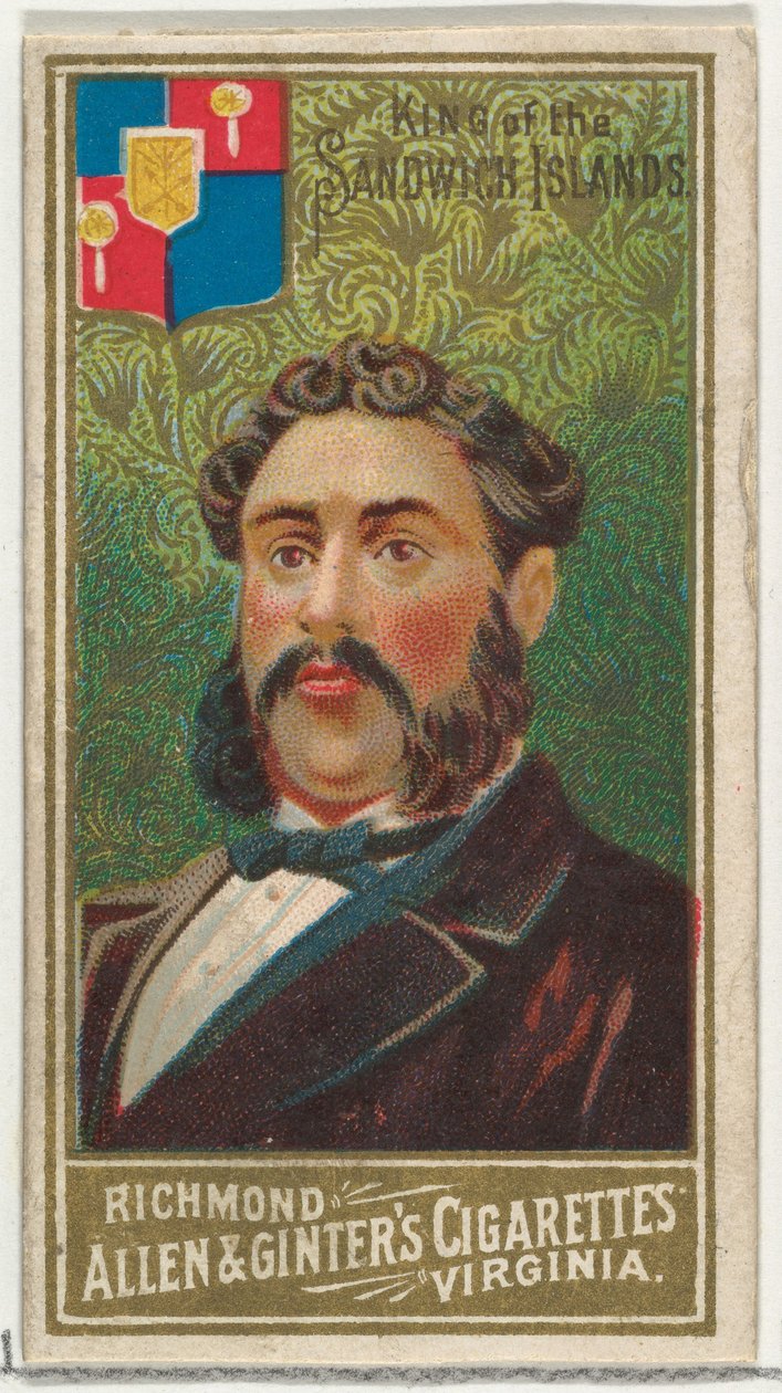 Rey de las Islas Sandwich, de la serie Soberanos del Mundo N34 para Allen & Ginter Ciga..., 1889 de Unbekannt