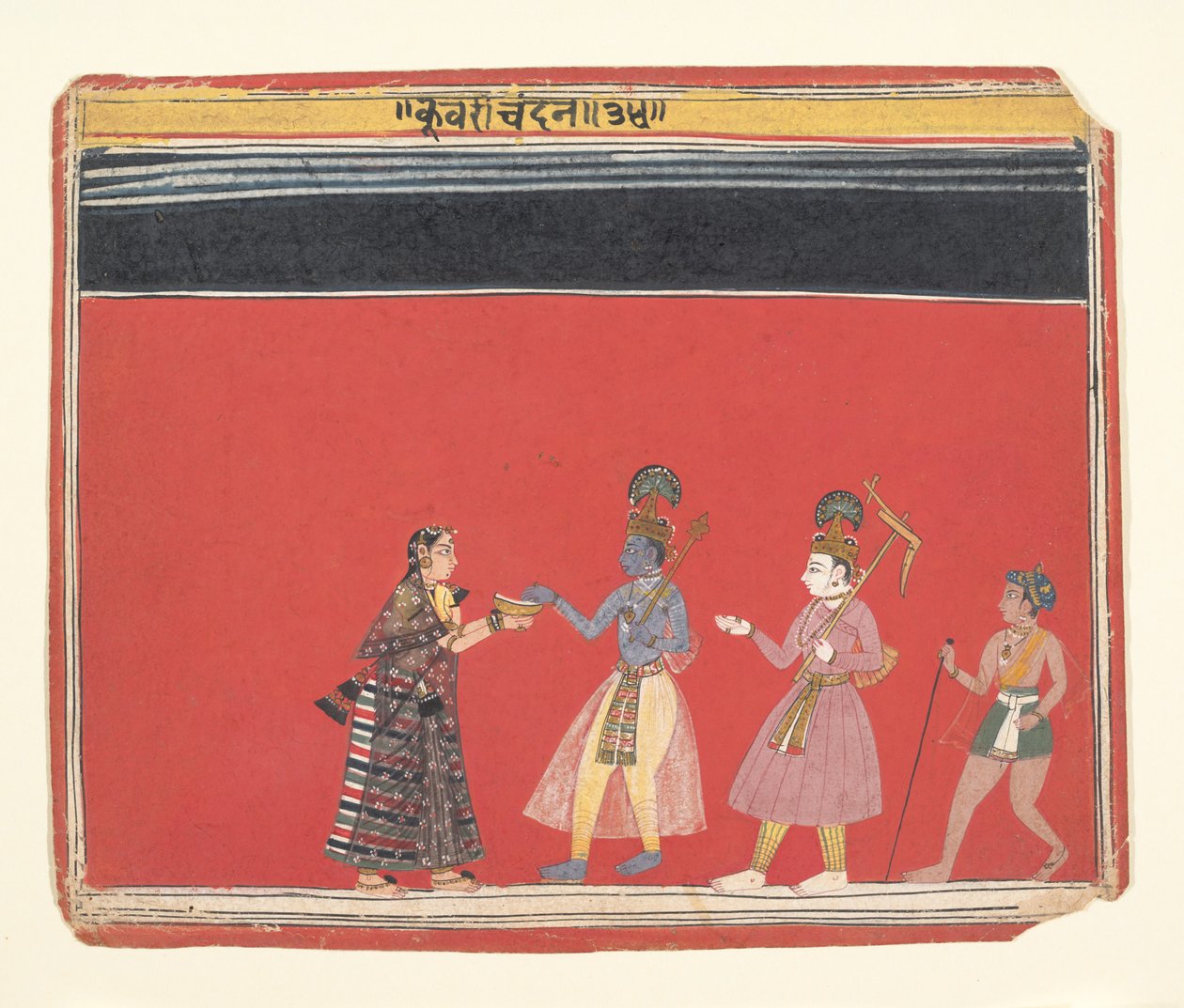 Krishna acepta una ofrenda de la mujer jorobada Trivakra, ca. 1650 de Unbekannt