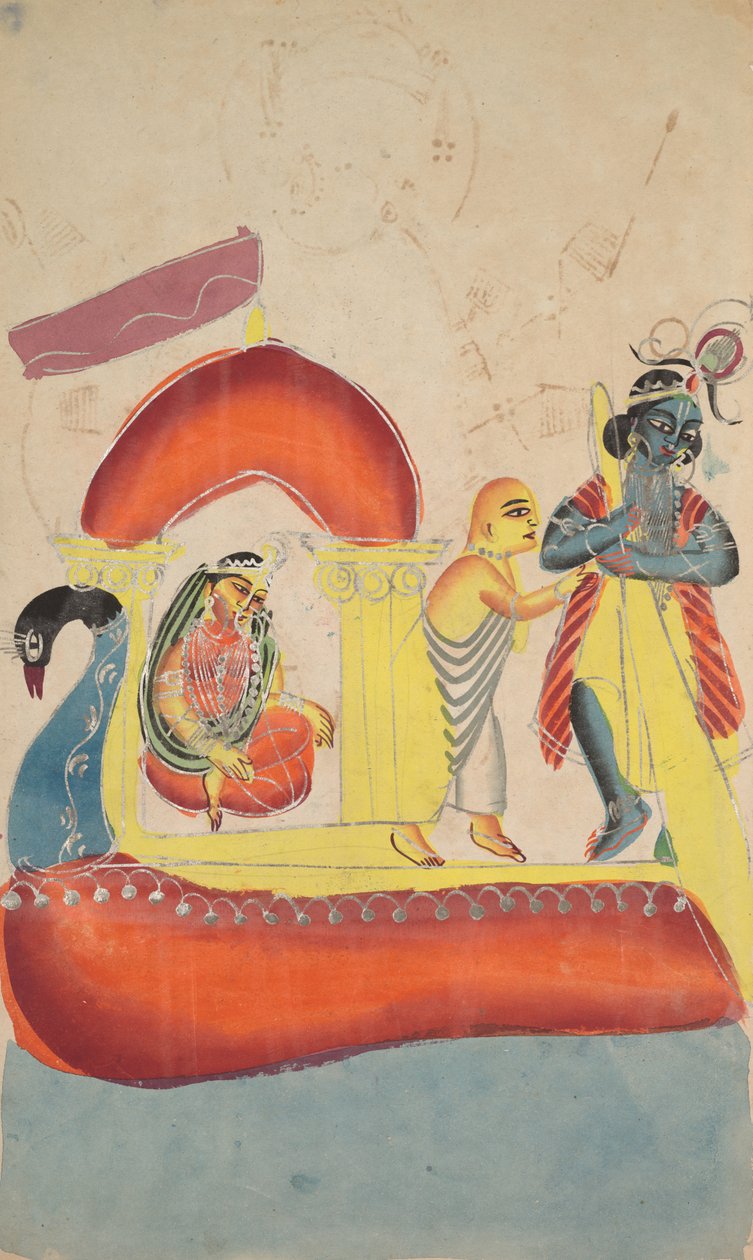 Krishna llevando a Radha a través del río Yamuna de Unbekannt